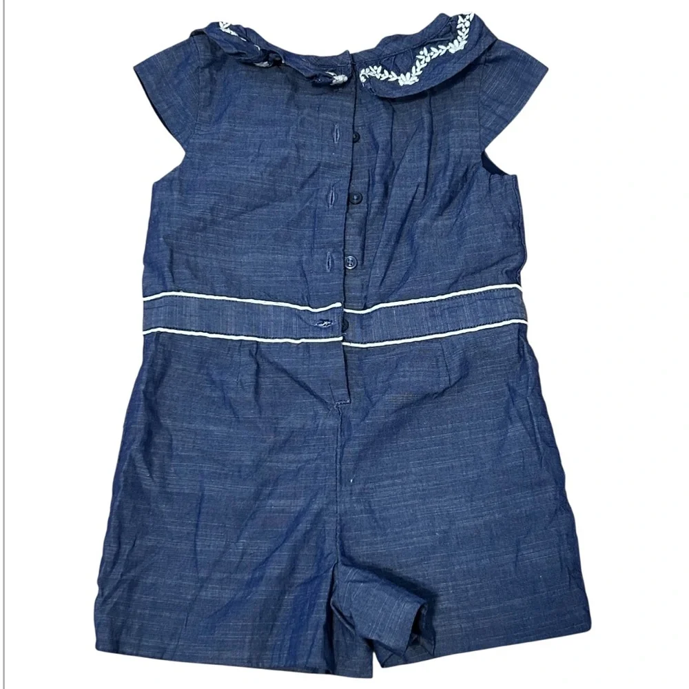 Janie and Jack Romper Girls Size 4 Blue Chambray Ruffle One Piece